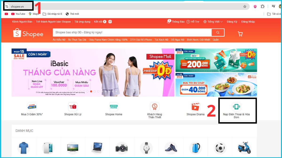 Cách xử lý lỗi mua thẻ Garena trên Shopee - bước 1,2,