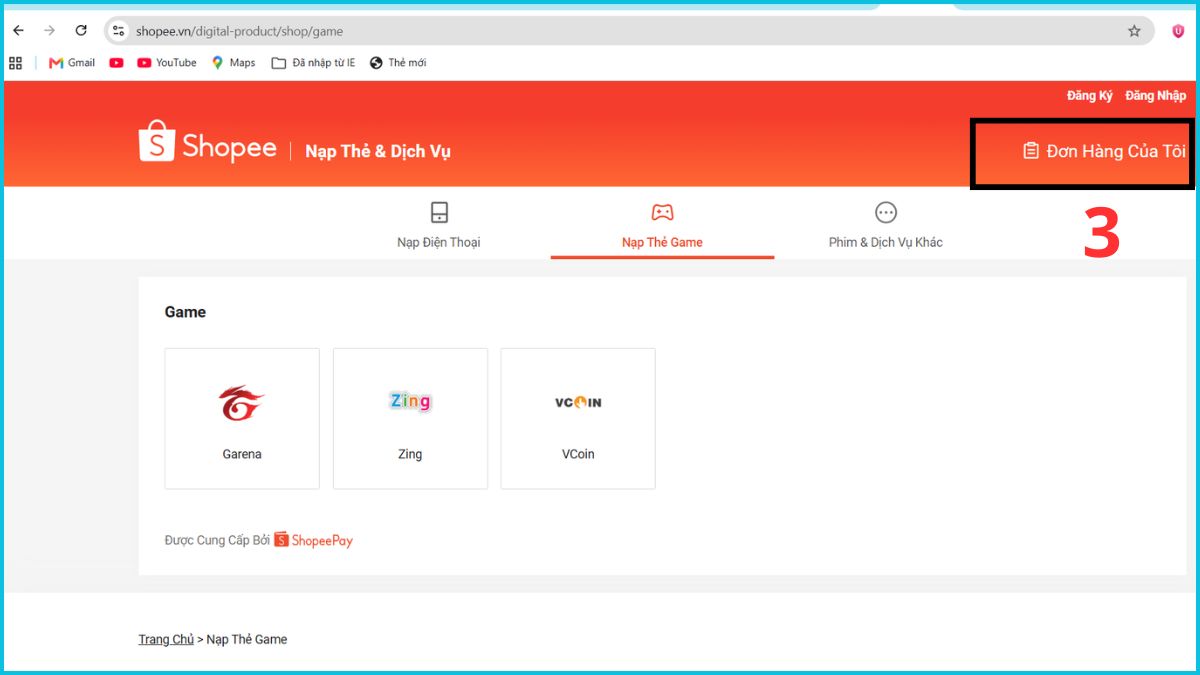 Cách xử lý lỗi mua thẻ Garena trên Shopee - bước 3