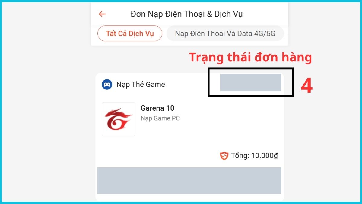 Cách xử lý lỗi mua thẻ Garena trên Shopee - bước 4