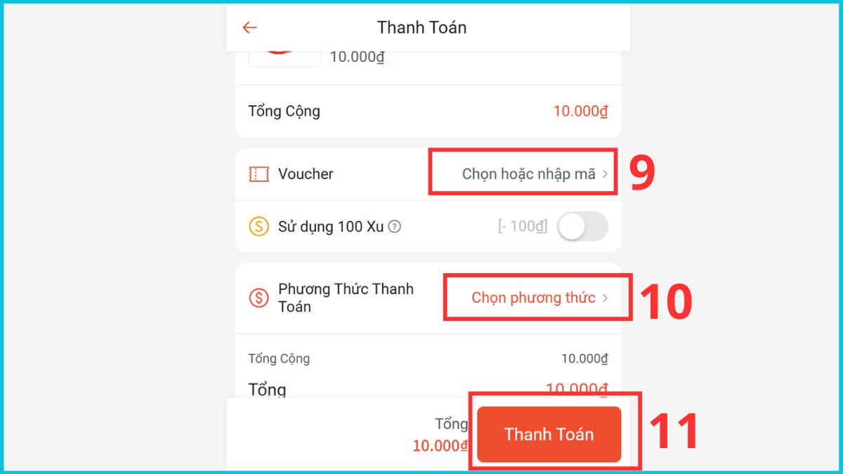 Cách mua thẻ Garena trực tiếp trên website Shopee.vn - bước 9,10,11