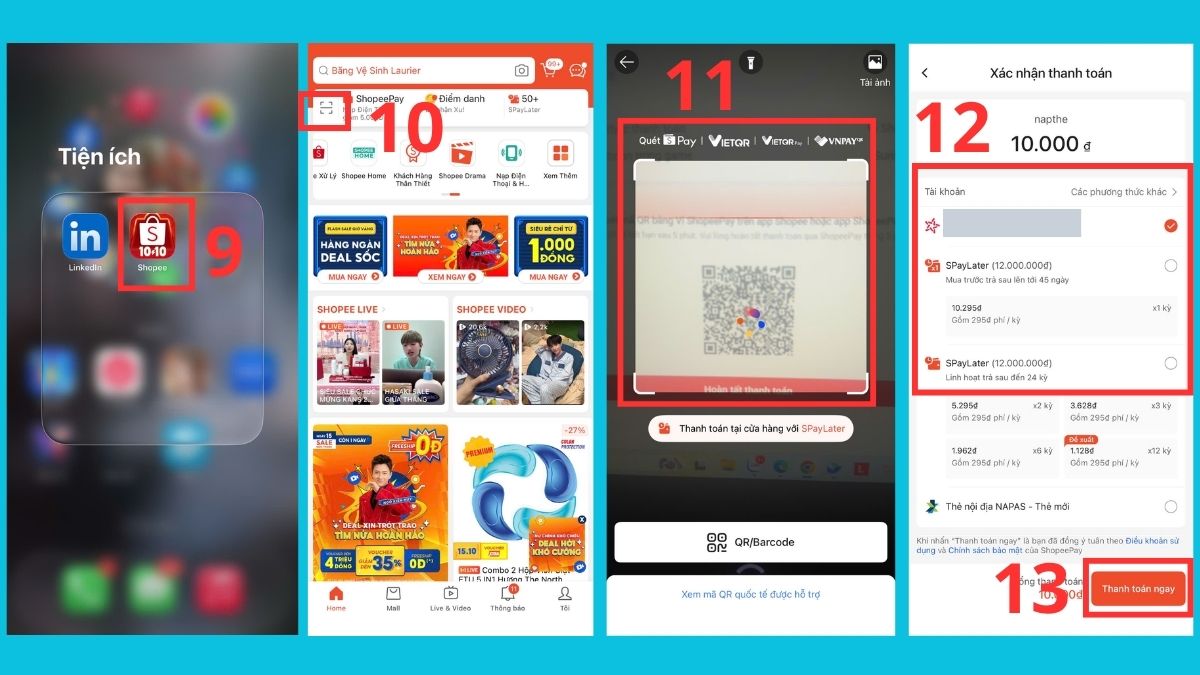 Cách nạp thẻ Garena qua Napthe.vn ShopeePay - bước 9, 10 ,11, 12, 13 14