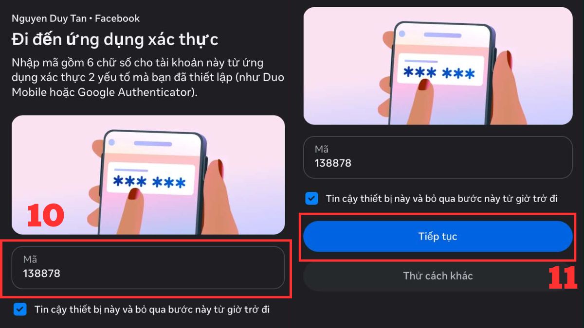 Cách phê duyệt đăng nhập Facebook trên thiết bị khác qua app xác thức - bước 3