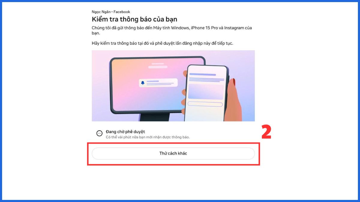 Cách phê duyệt đăng nhập Facebook trên thiết bị khác qua tin nhắn sms hoặc email - bước 2