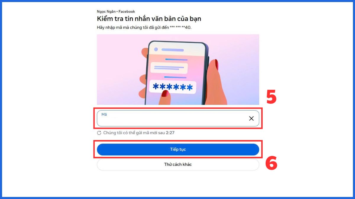 Cách phê duyệt đăng nhập Facebook trên thiết bị khác qua tin nhắn sms hoặc email - bước 4