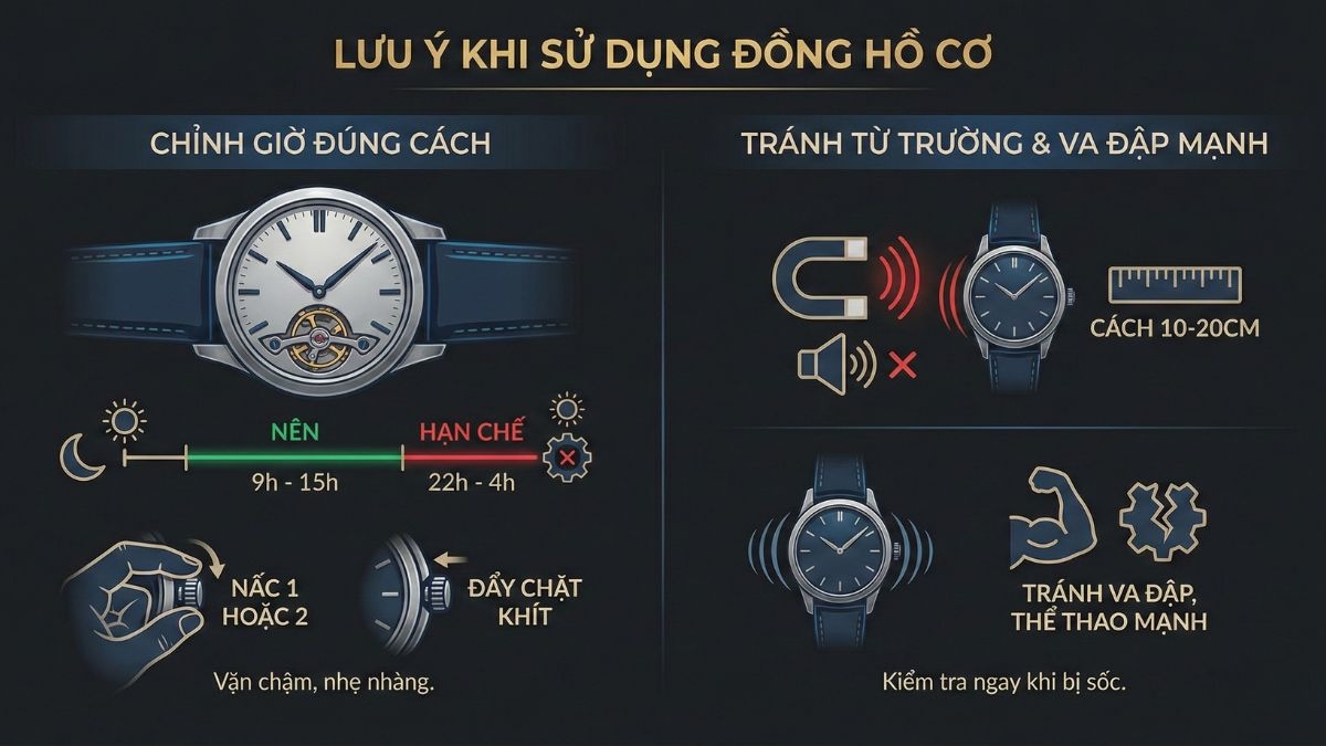 Các lưu ý về cách sử dụng đồng hồ cơ - chỉnh giờ đúng cách