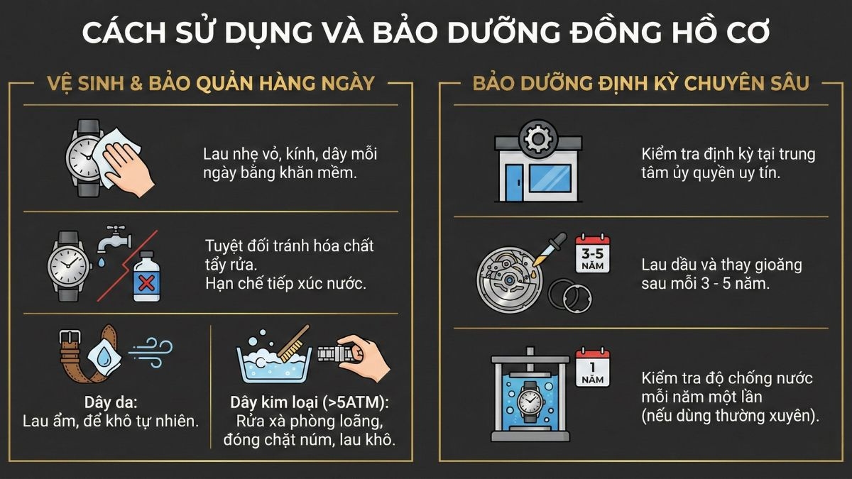 Các lưu ý về cách sử dụng đồng hồ cơ - bảo dưỡng định kỳ tại cửa hàng
