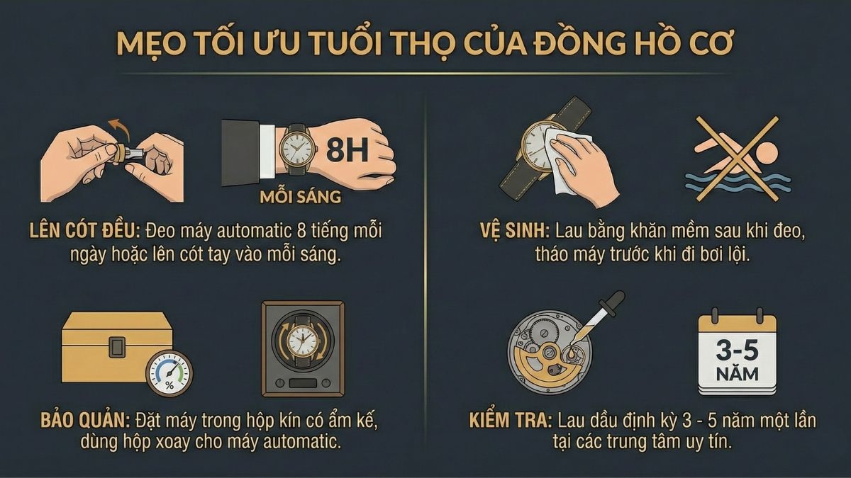 Mẹo tối ưu tuổi thọ của đồng hồ cơ