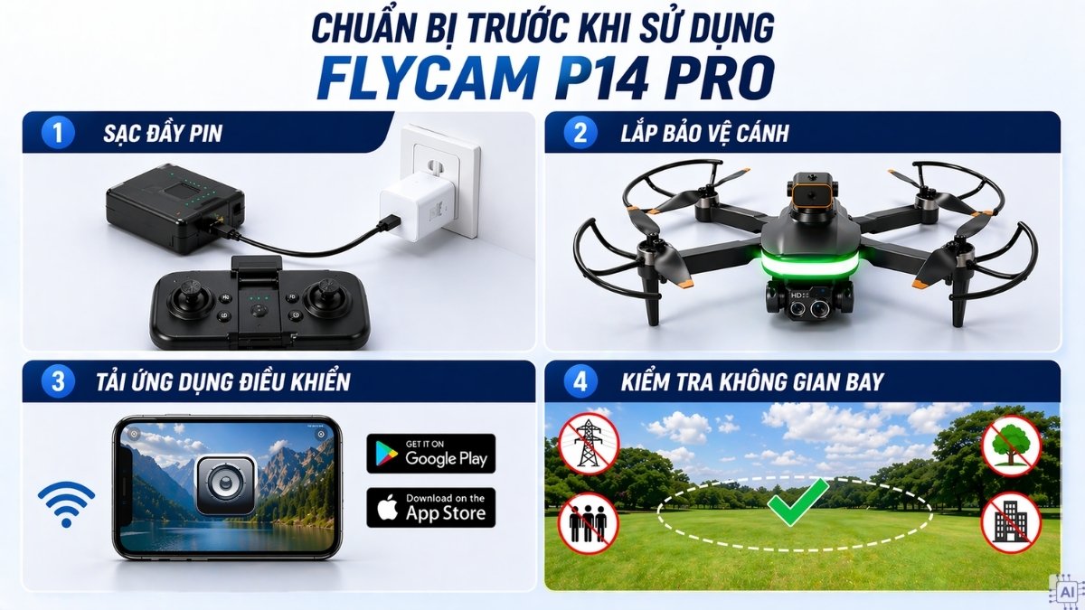 Chuẩn bị trước khi sử dụng flycam P14 Pro