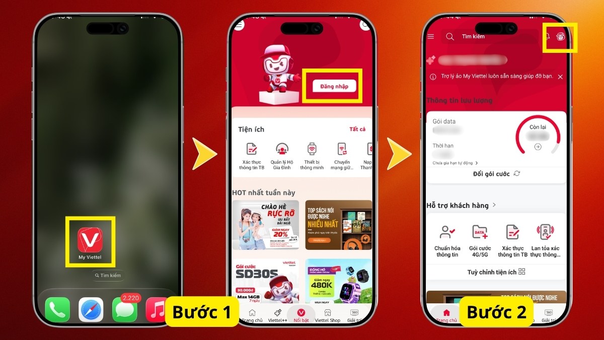 Giới thiệu các tính năng trên ứng dụng My Viettel - cách tra cứu thông tin thuê bao viettel - bước 1,2