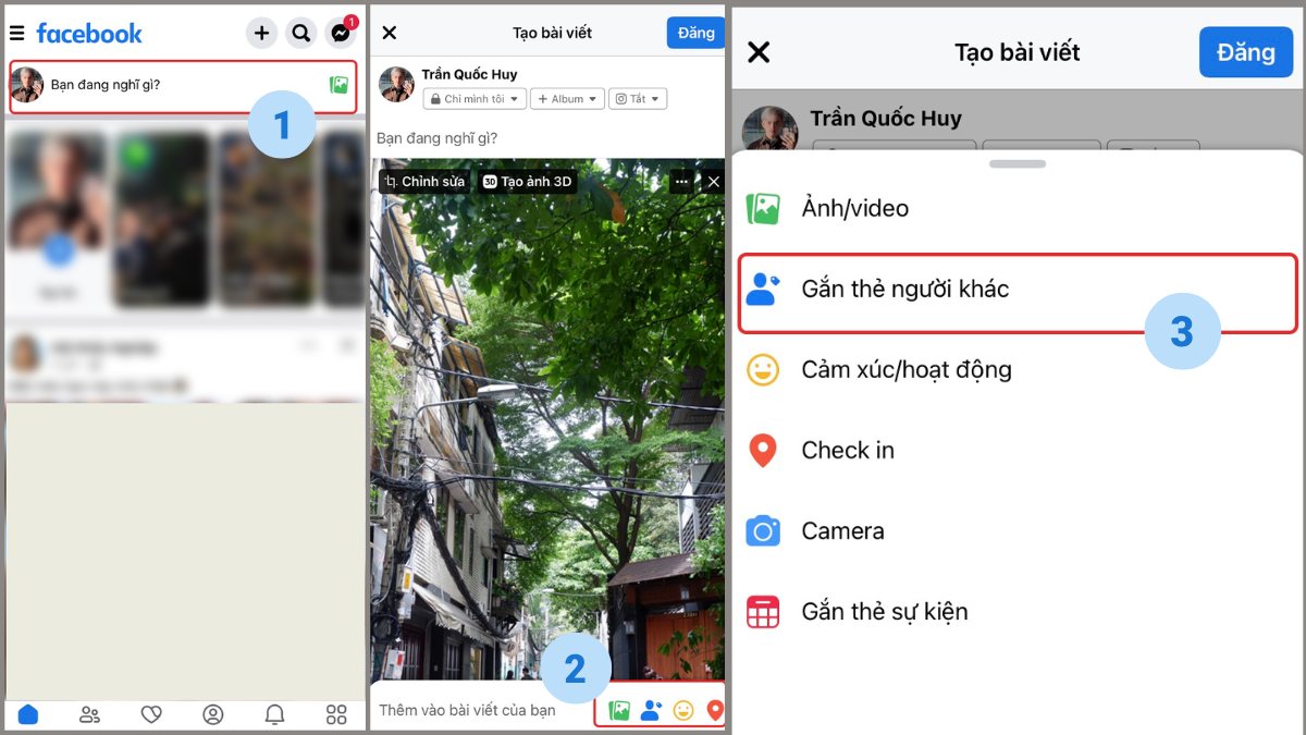 Hướng dẫn cách tag tên trên bài viết Facebook - bước 1,2