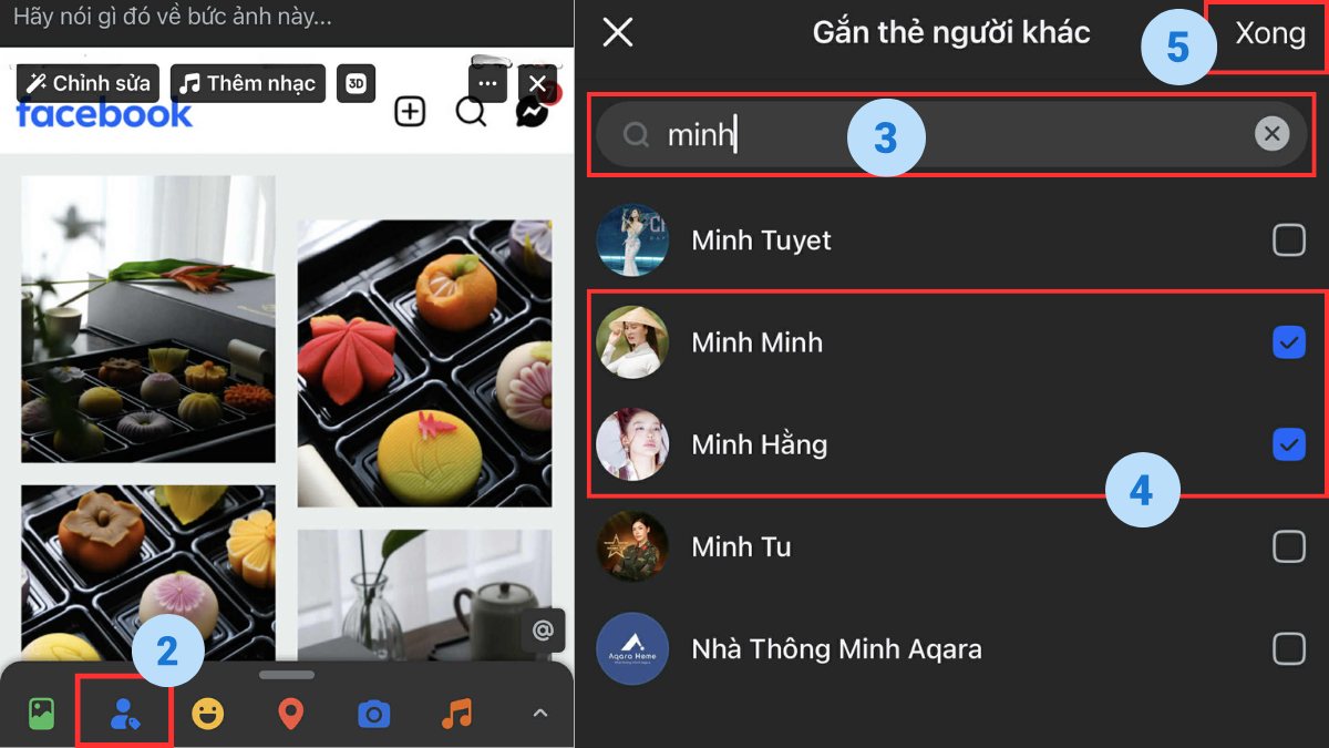 Cách tag tên trong ảnh Facebook - bước 2,3