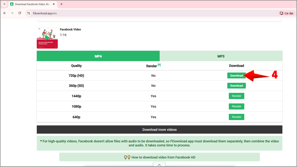 Download video Facebook trên máy tính bằng Fdownload - bước 4