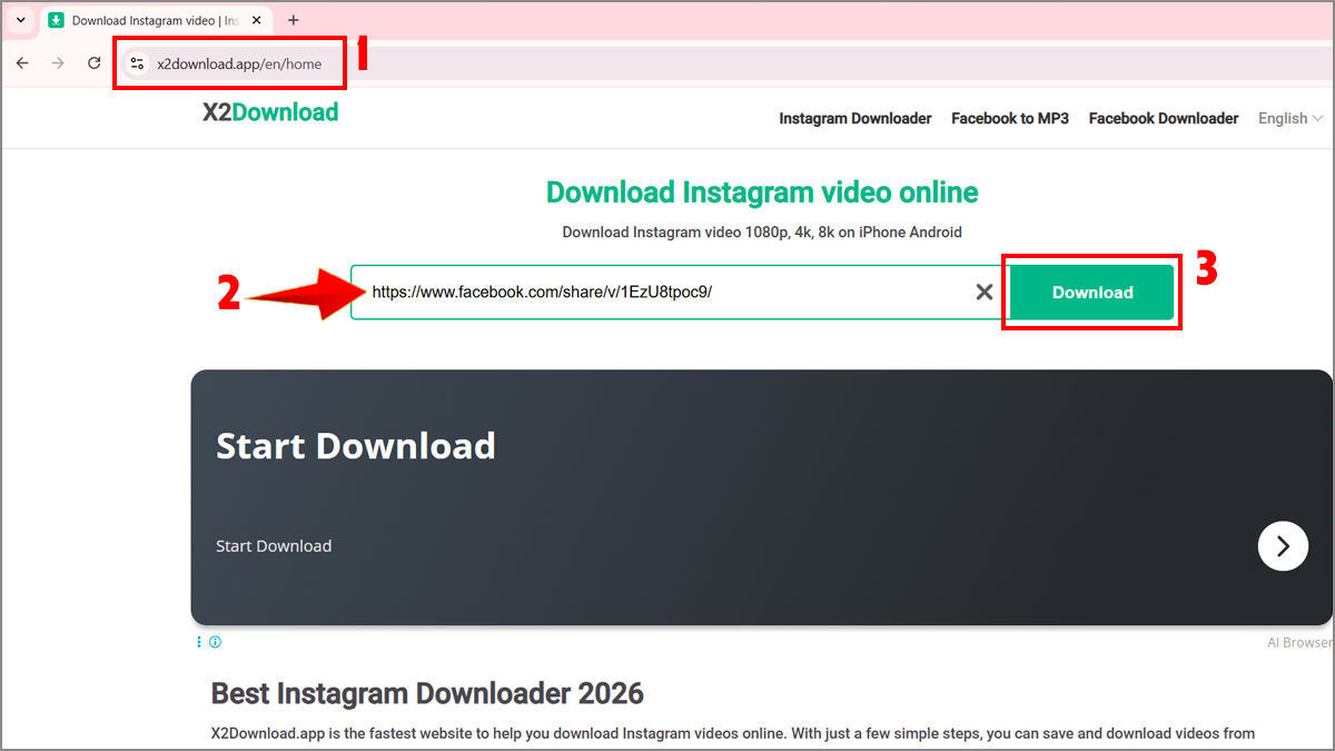 Download video Facebook trên máy tính bằng X2Download