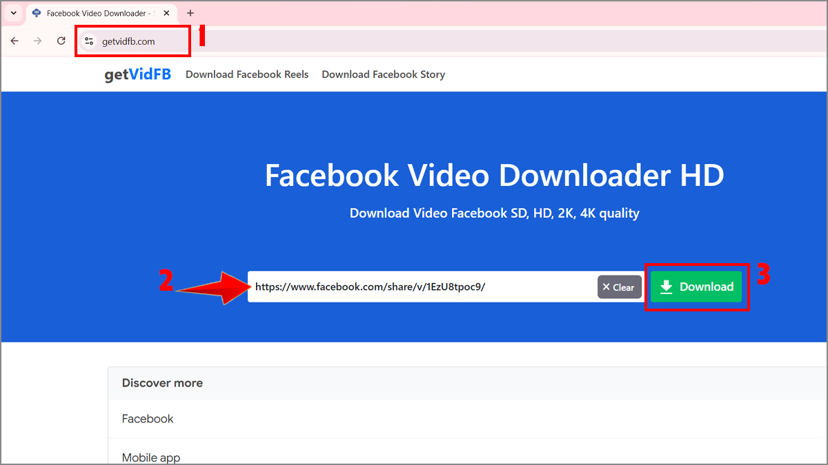 Tải video Facebook PC bằng GetVidFB