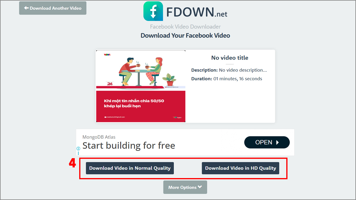 Tải video Facebook PC bằng Fbdown - bước 3,4