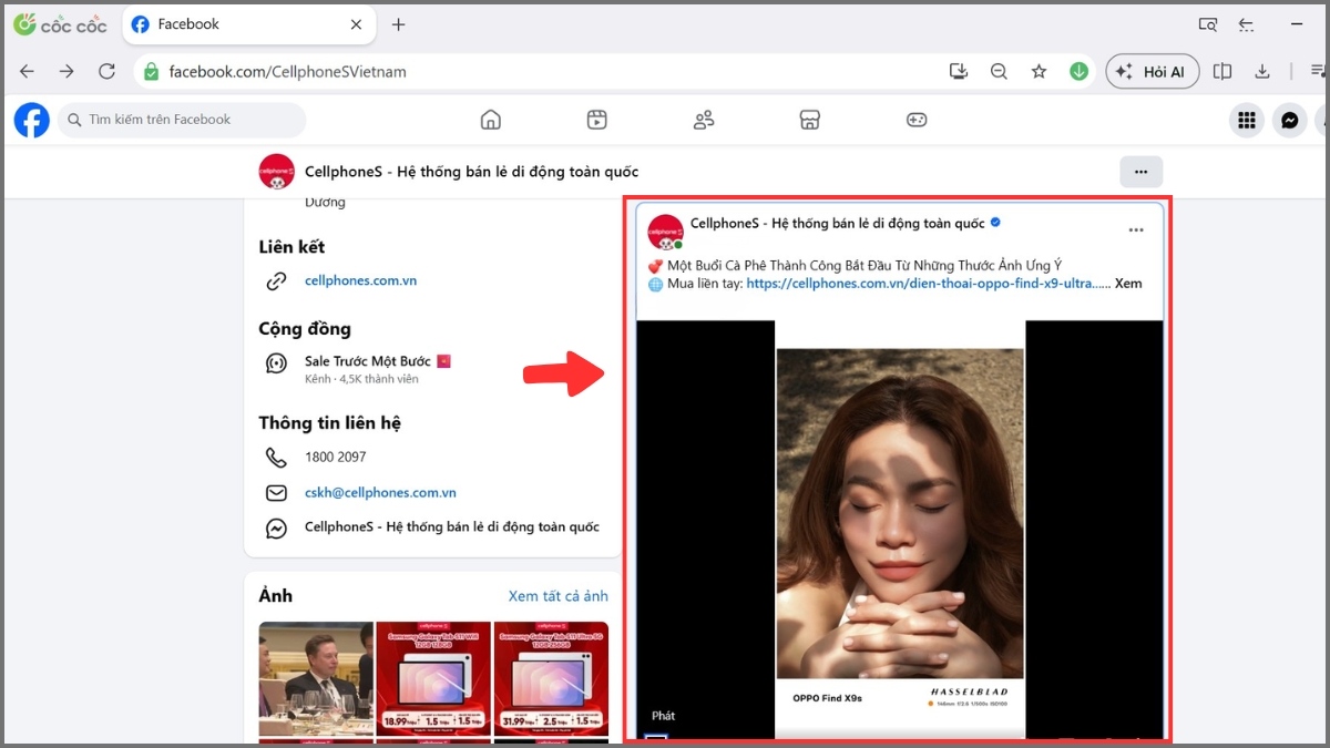 Cách tải video trên Facebook với trình duyệt Cốc Cốc trên máy tính - bước 1
