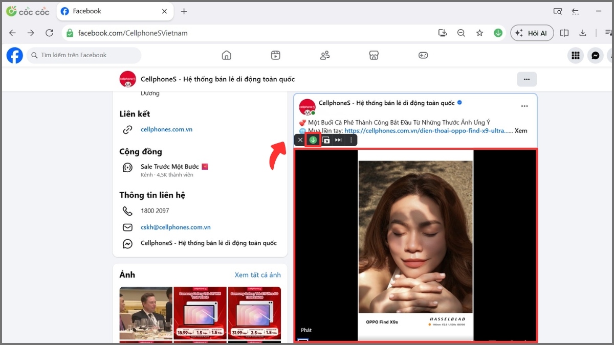 Cách tải video trên Facebook với trình duyệt Cốc Cốc trên máy tính - bước 2