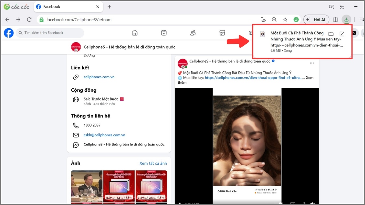 Cách tải video trên Facebook với trình duyệt Cốc Cốc trên máy tính - bước 5