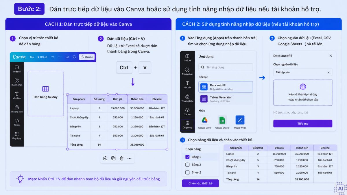 Cách chèn bảng từ Excel vào Canva - bước 2
