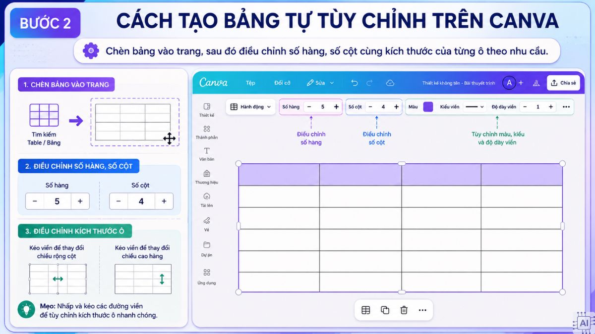 Cách tạo bảng tự tùy chỉnh trên Canva - bước 2
