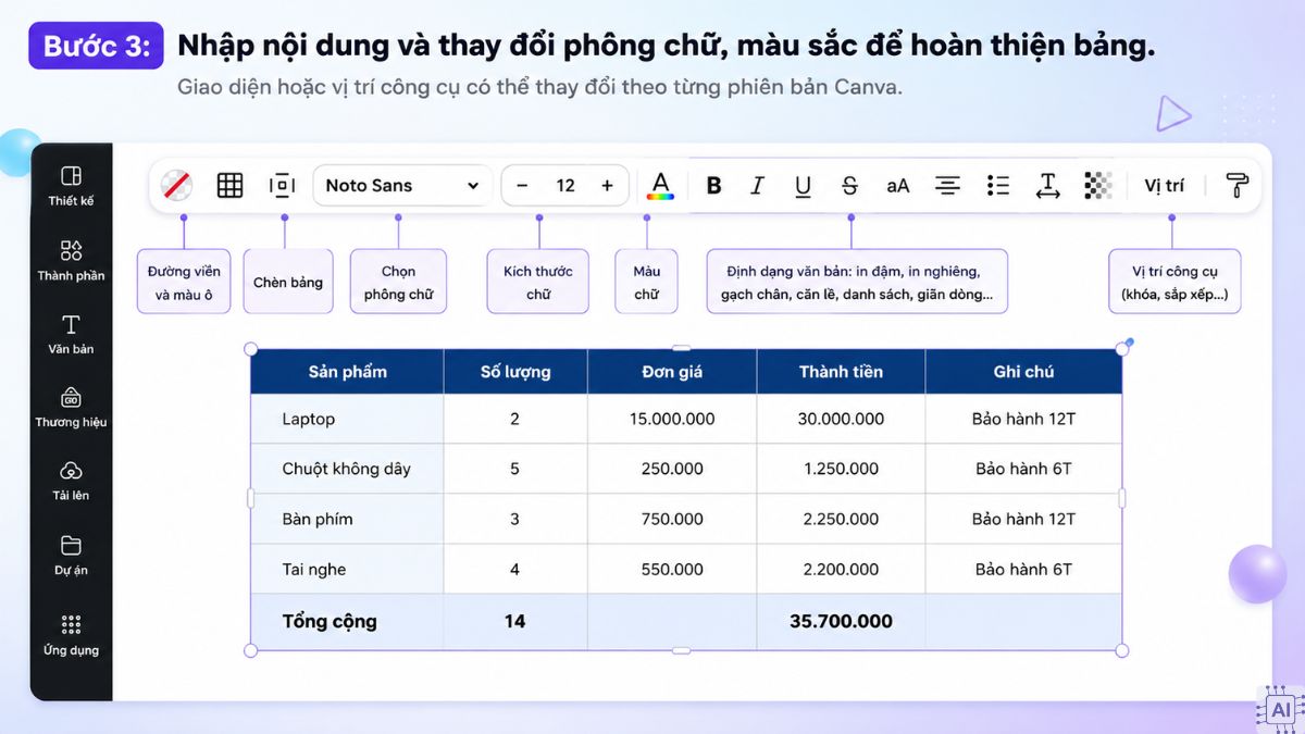 Cách tạo bảng tự tùy chỉnh trên Canva - bước 3