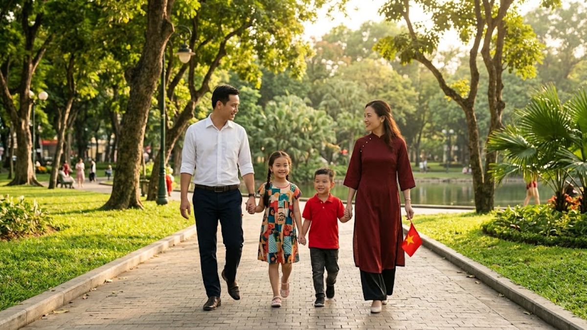 Tạo dáng chụp ảnh gia đình kỷ niệm 2/9
