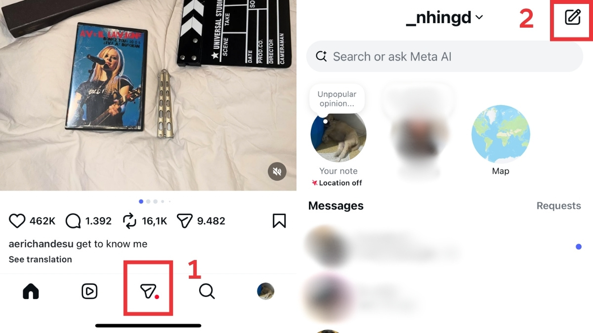 Cách tạo kênh thông báo trên Instagram từng bước chi tiết - bước 1,2