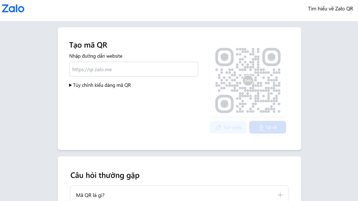 Tạo mã QR Zalo bằng website Zalo QR - bước 1