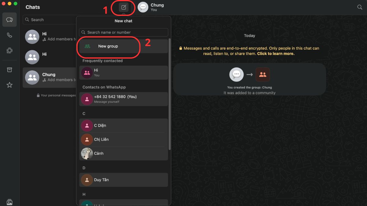 Cách tạo nhóm trên WhatsApp trên máy tính - bước 1