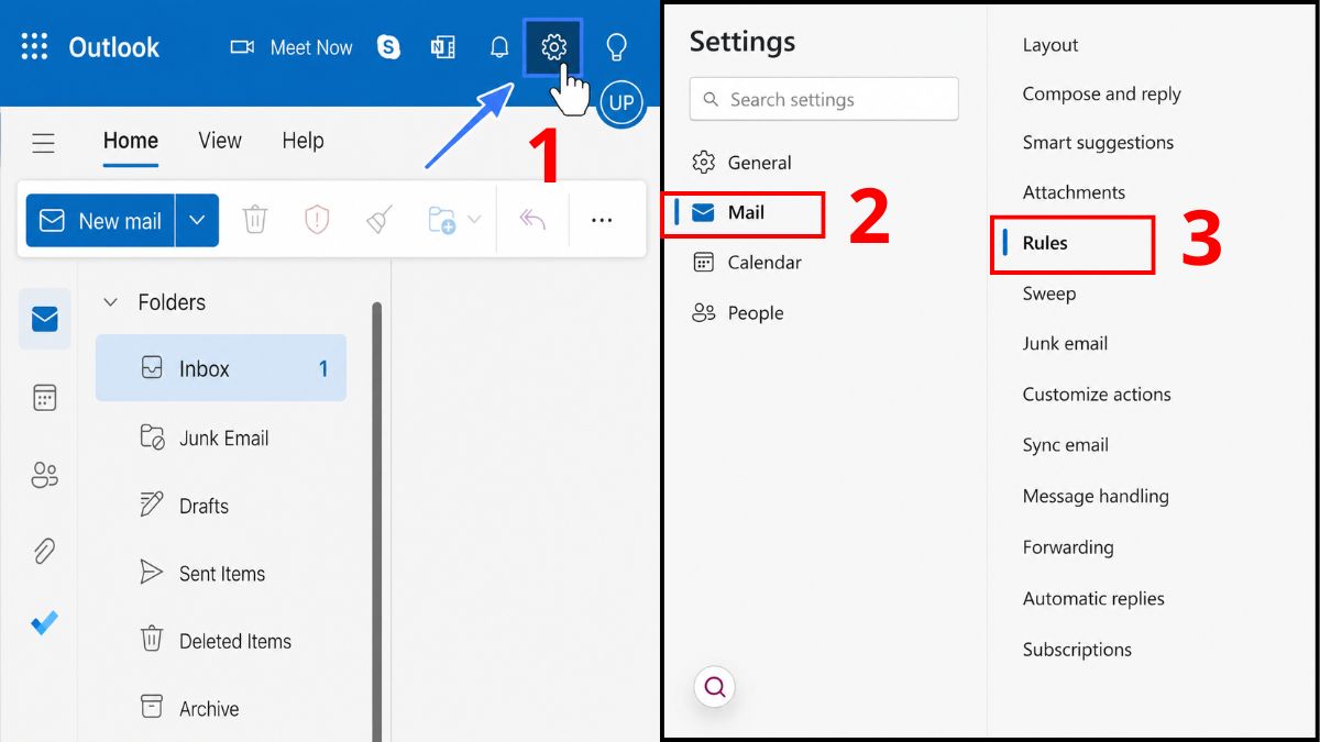 Hướng dẫn tạo rule trong Outlook web - bước 1