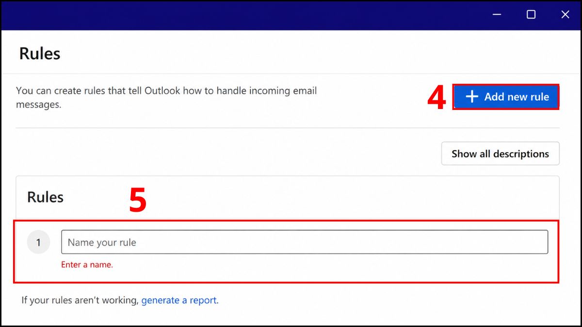 Hướng dẫn tạo rule trong Outlook web - bước 1.2