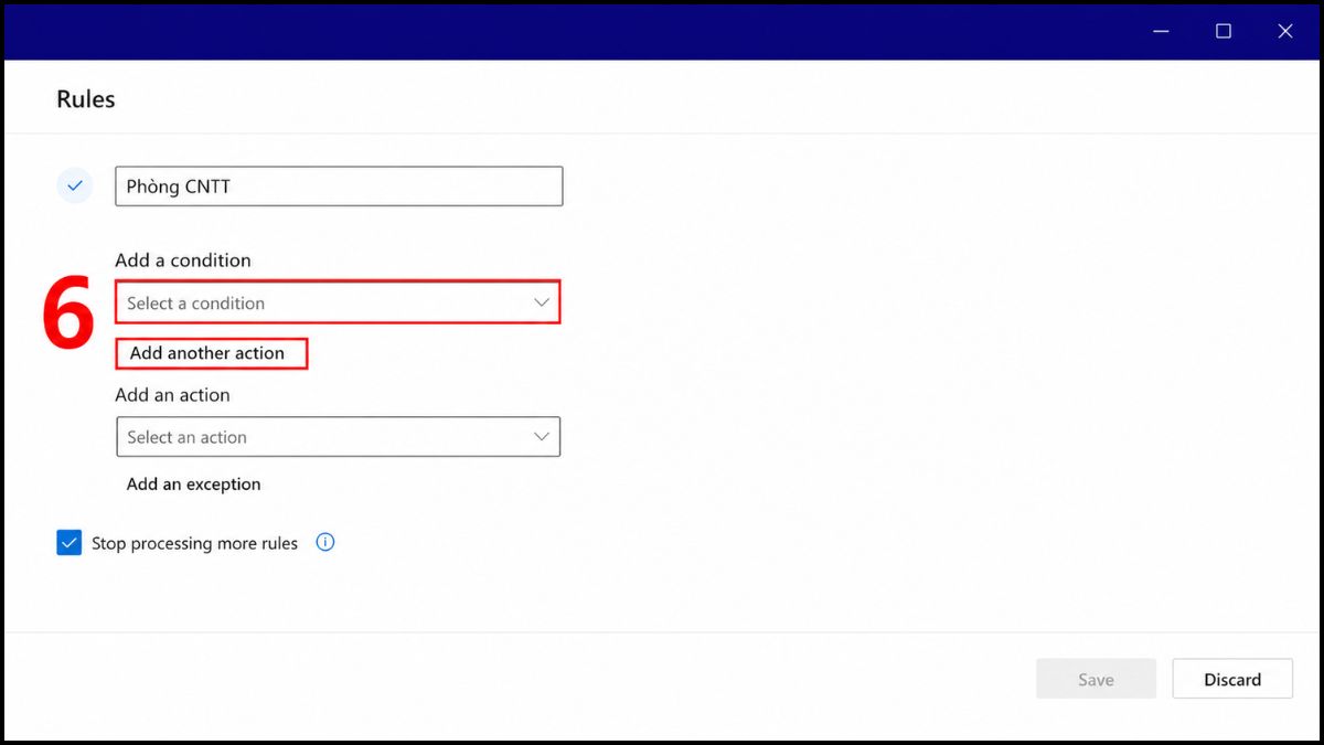 Hướng dẫn tạo rule trong Outlook web - bước 2