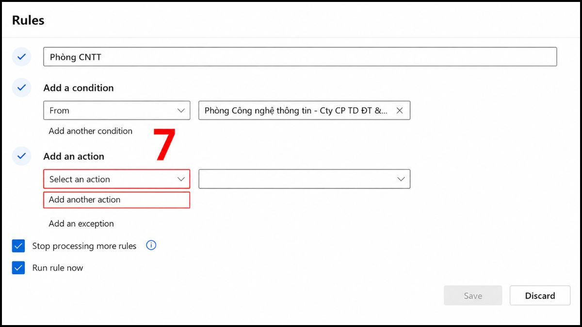 Hướng dẫn tạo rule trong Outlook web - bước 2.1