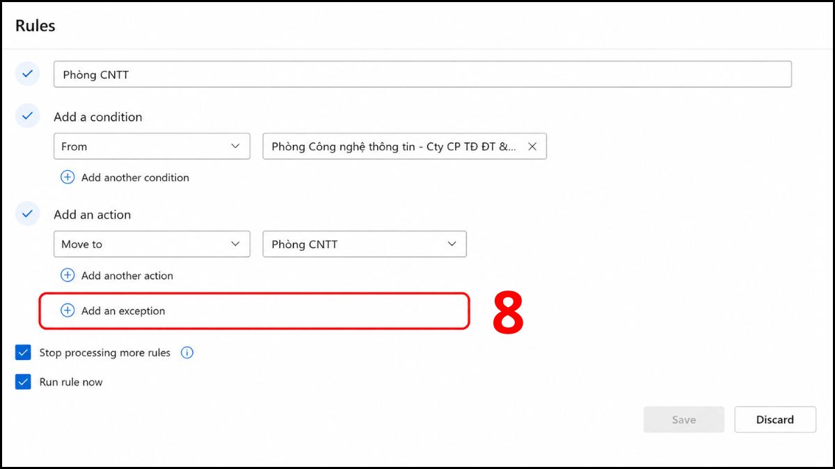 Hướng dẫn tạo rule trong Outlook web - bước 2.3