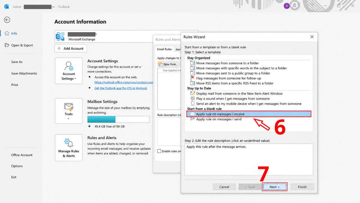 Cách tạo rule trong Outlook theo đuôi email - bước 1.3