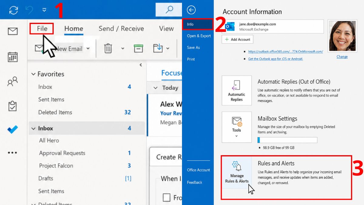 Cách xóa rule trong Outlook - bước 1