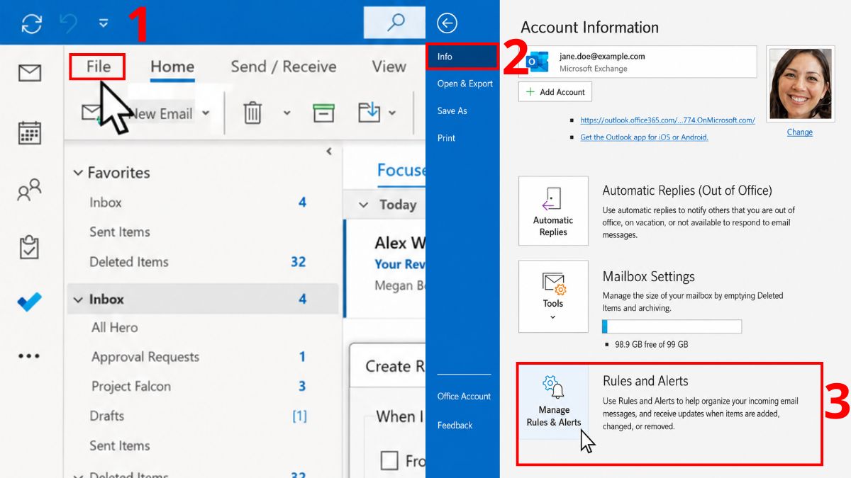 Cách tạo rule trong outlook nâng cao từ Rules Wizard - bước 1.1 