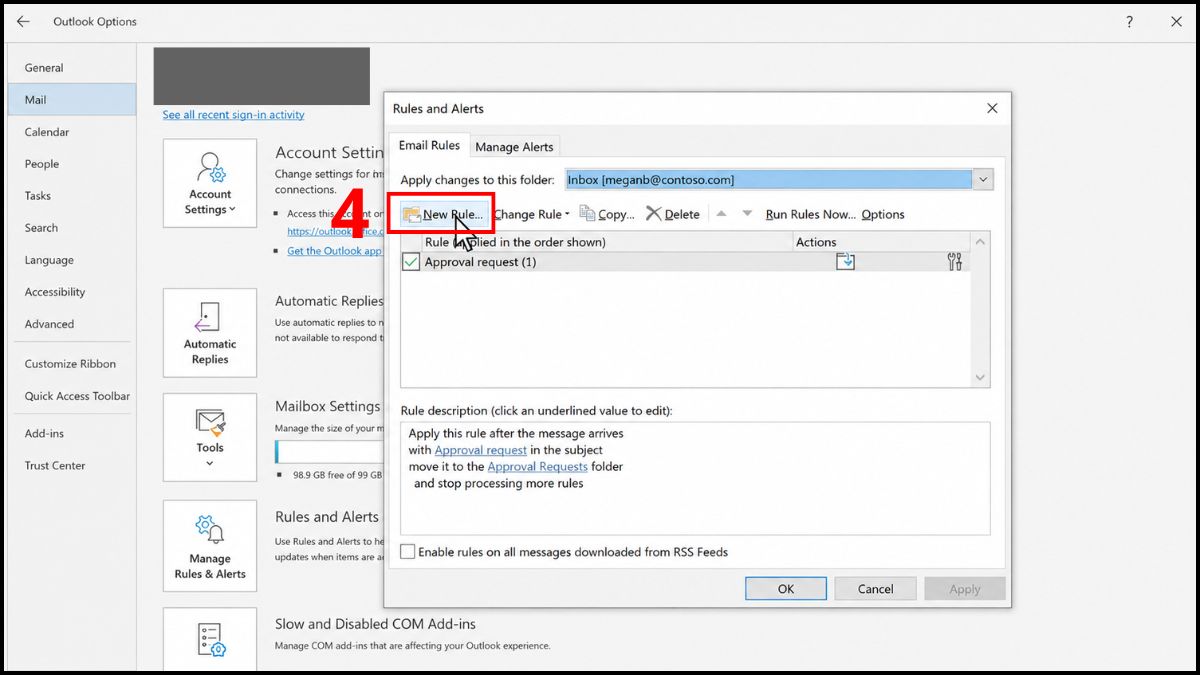 Cách tạo rule trong outlook nâng cao từ Rules Wizard - bước 1.12