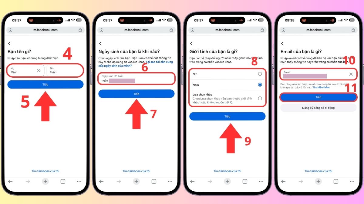 Cách lập tài khoản Facebook trên trình duyệt web - bước 2