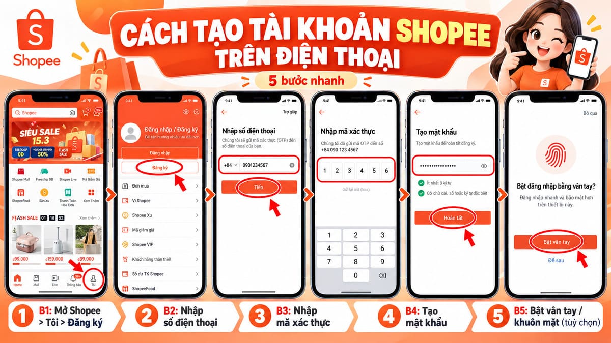 Cách đăng ký tài khoản Shopee trên điện thoại
