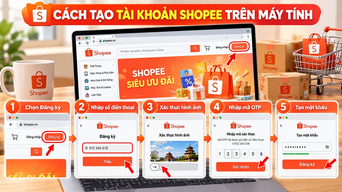Cách đăng ký tài khoản Shopee trên máy tính