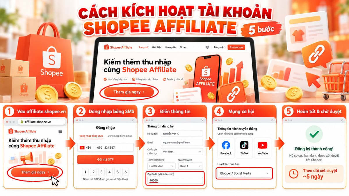 Cách kích hoạt tài khoản Shopee Affiliate tiếp thị liên kết