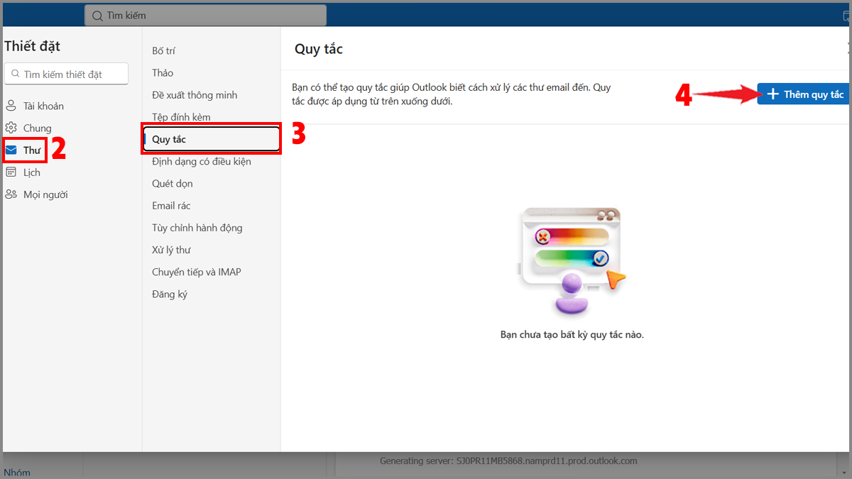 Cách tạo rule tự động chuyển email vào thư mục trong Outlook trên trình duyệt website - bước 1.1