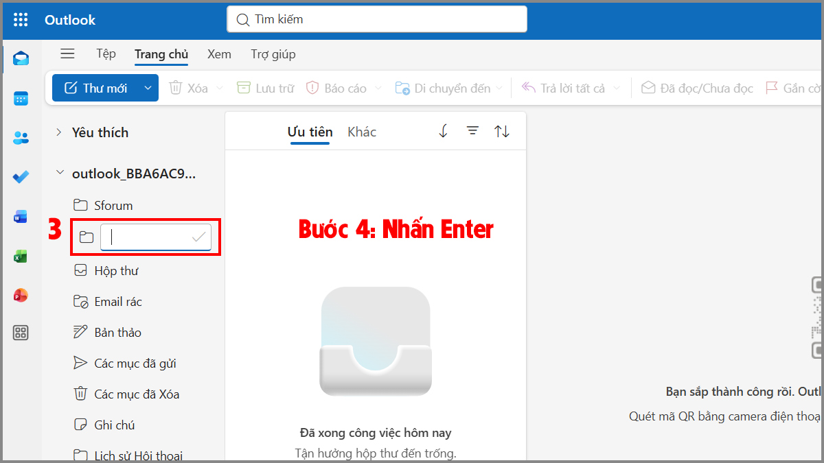 Cách tạo thư mục sub-folder trong outlook - bước 3,4