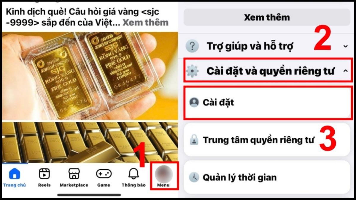 Hướng dẫn cách tắt âm thanh khi like trên Facebook bằng iphone - bước 1,2