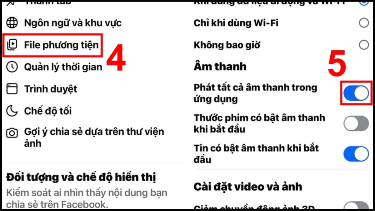 Hướng dẫn cách tắt âm thanh khi like trên Facebook bằng iphone - bước 3,4,5