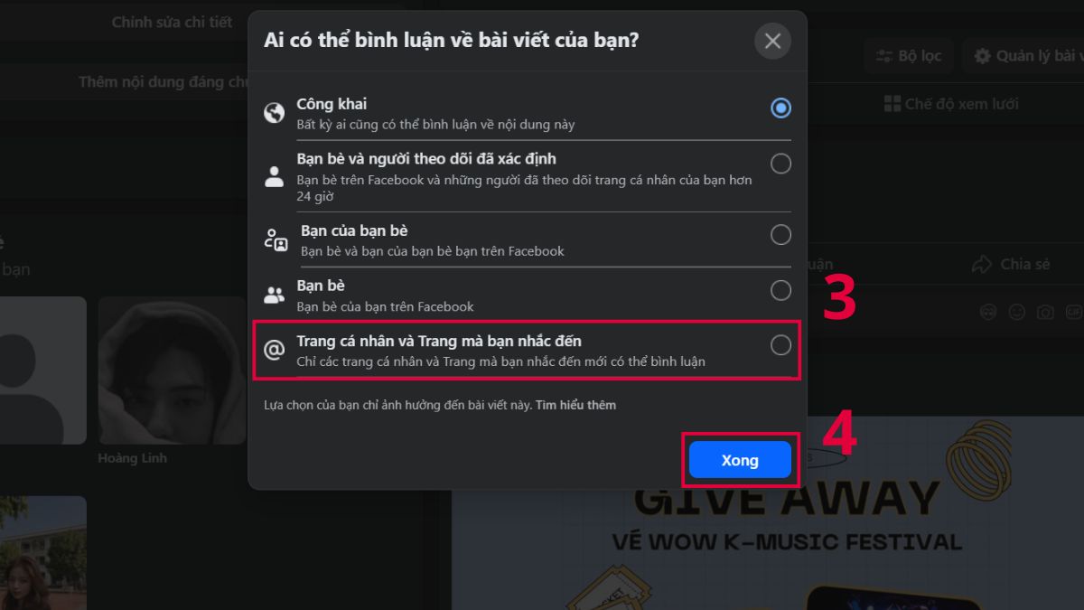 Cách tắt bình luận bài viết cụ thể trên Facebook - bước 3
