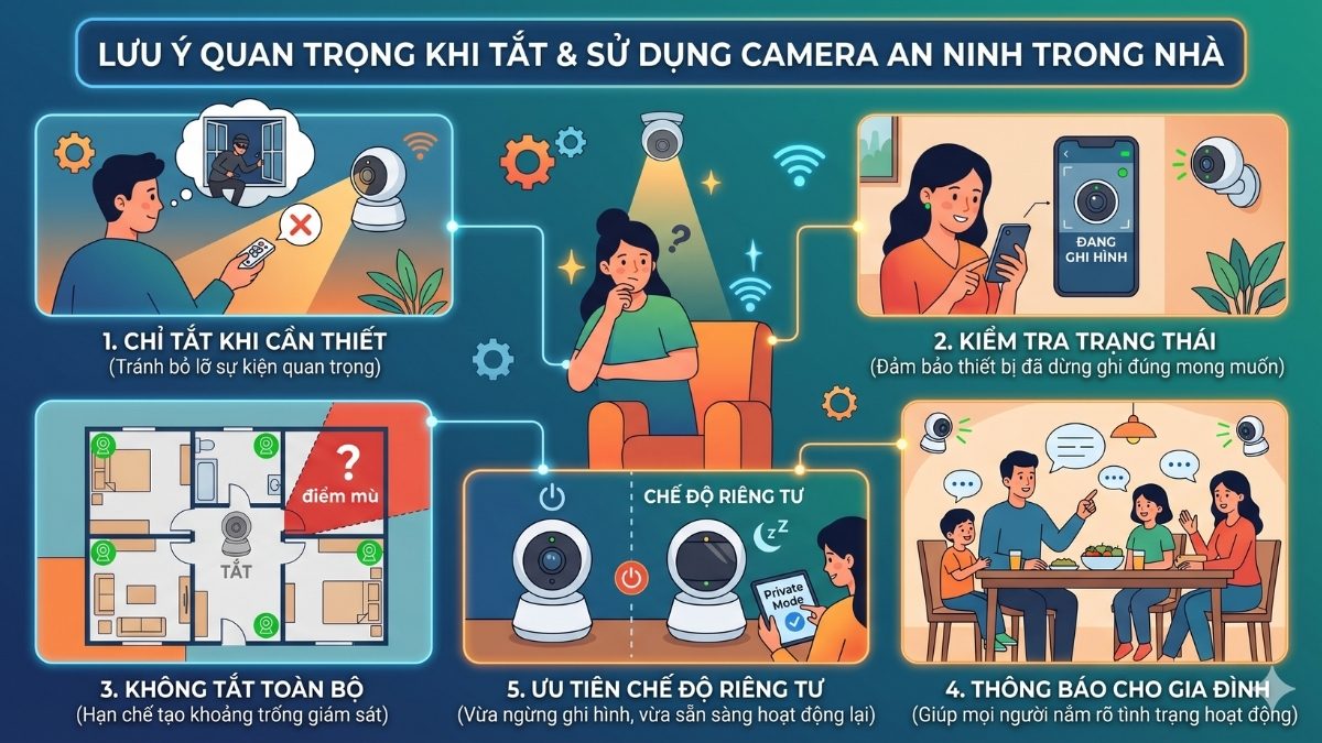 Lưu ý quan trọng khi tắt và sử dụng camera an ninh trong nhà