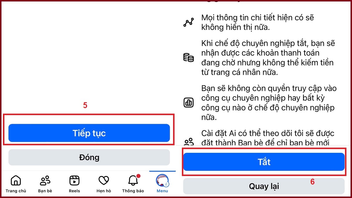Cách tắt chế độ chuyên nghiệp trên Facebook bằng điện thoại - bước 3
