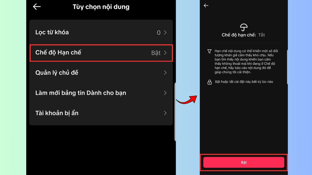 Cách bật chế độ hạn chế trên TikTok khi cần - bước 3